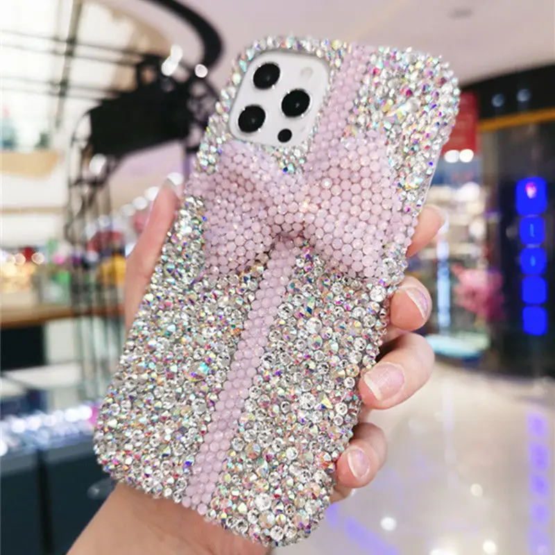 Handmade Luxury Diamond Bow Girl Phone Case with Bracelet for Samsung Galaxy S24 S23 S22 S21 Ultra Plus S20 FE