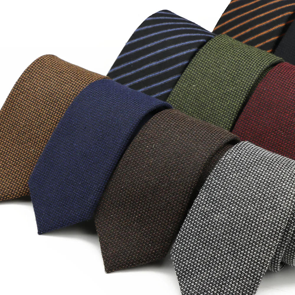 الكلاسيكية 6 سنتيمتر الصلبة مخطط القطن نحيل ربطة العنق الكاكي رمادي ضيق التعادل بدلة عمل سهرة قميص الرجال الإكسسوارات هدية
