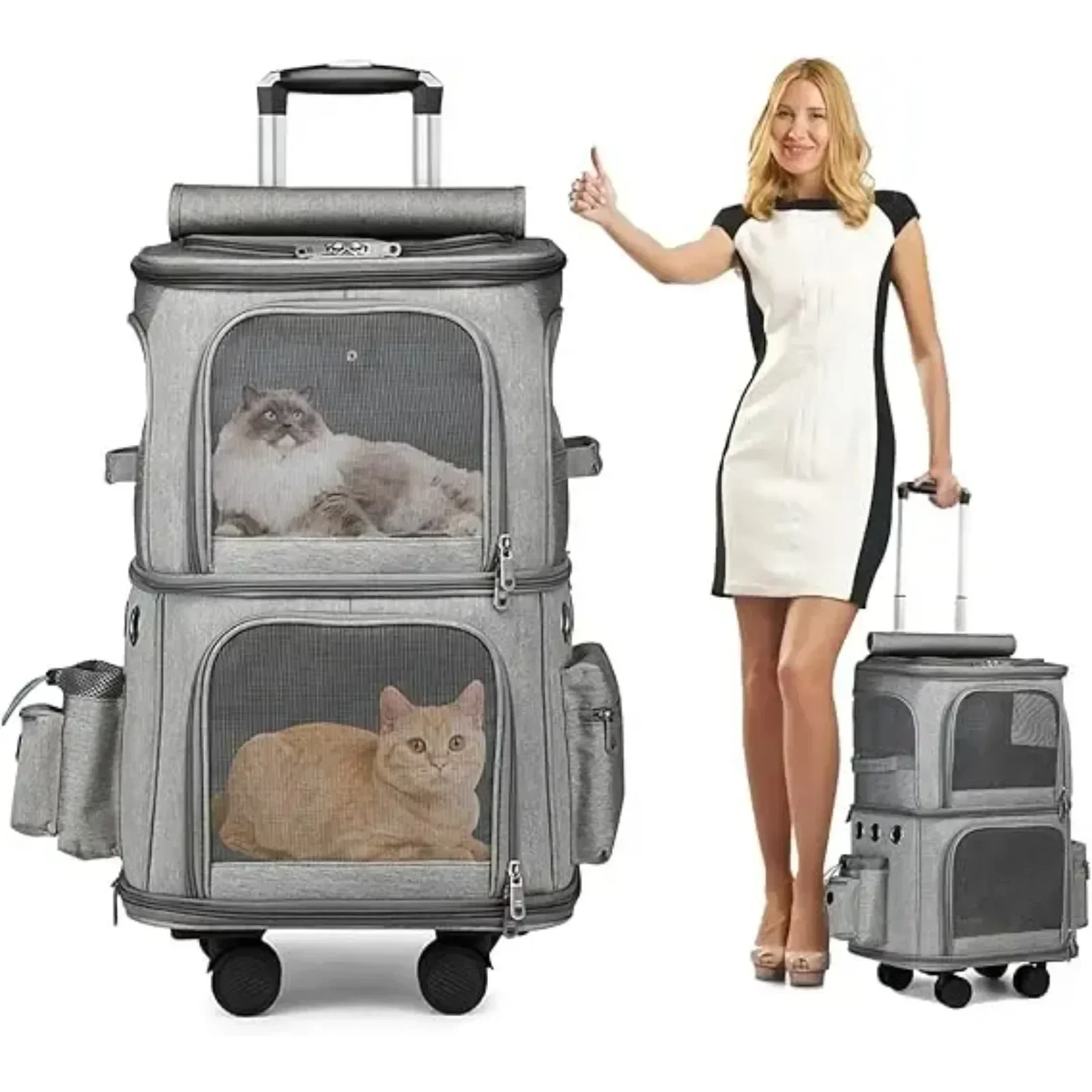 Double compartment cat backpack, large space, pet trolley case with wheels, pet backpack,backpack for cats pet carrier,backpack