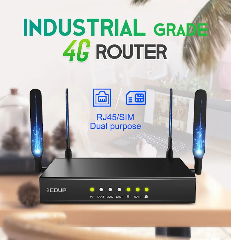 EDUP 4G LTE Router 2.4GHz Wireless Router 300Mbps WiFi Router High Gain Antenna Router Rj45 and SIM Card Slot for Industry Grade