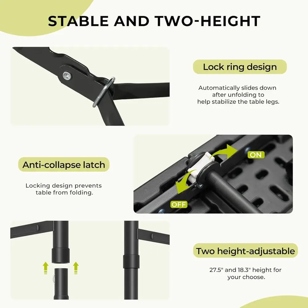 طاولة قابلة للطي بارتفاع قابل للتعديل 4 أقدام، شديدة التحمل 400 رطل، محمولة للاستخدام الداخلي والخارجي، سطح خشبي محبب #4