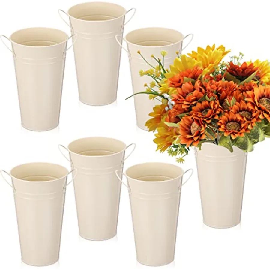 

Flowers Buckets - 6 Pcs Galvanized Metal Vases DIY Bloom Bar Supplies Wedding Party Centerpiece Bridal Bouquet Pail with Handle