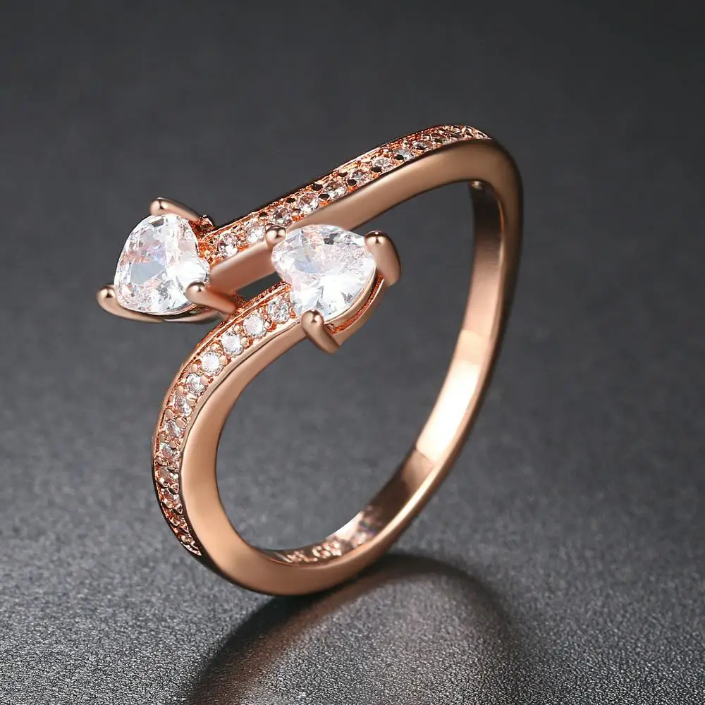 Romantic Dainty Heart Ring For Women Arrow Shaped AAA+ Cubic Zirconia Rose Gold Color Special Gift Fashion Jewelry DFR834