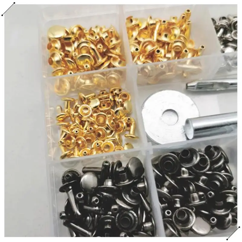 240Pcs/Set Leather Rivets Double Cap Rivet With 4Pcs Fixing Tools For Leather Coat Jacket Jeans Bag