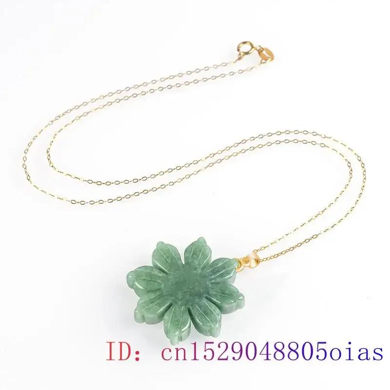 Burmese Jadeite Sunflower Pendant Amulets Green Gift Real Vintage Jade Charms Natural Stone Emerald Jewelry Gemstones Necklace
