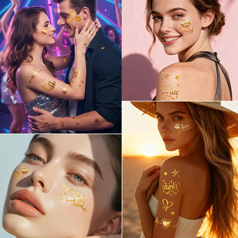 

Valentine's Day Shiny Gold Foil Stickers Self-Adhesive Couple Single Love Heart/Lips Diamond Decals for DIY Party Decor & Gifts