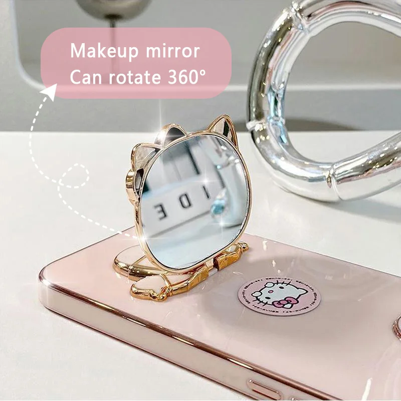 Hello Kitty Makeup Mirror Bracket Phone Case For Huawei Mate 10 20 30 40 50 Pro Nova 9 8 7 SE 11 Pro Holder Stand Plating Cover