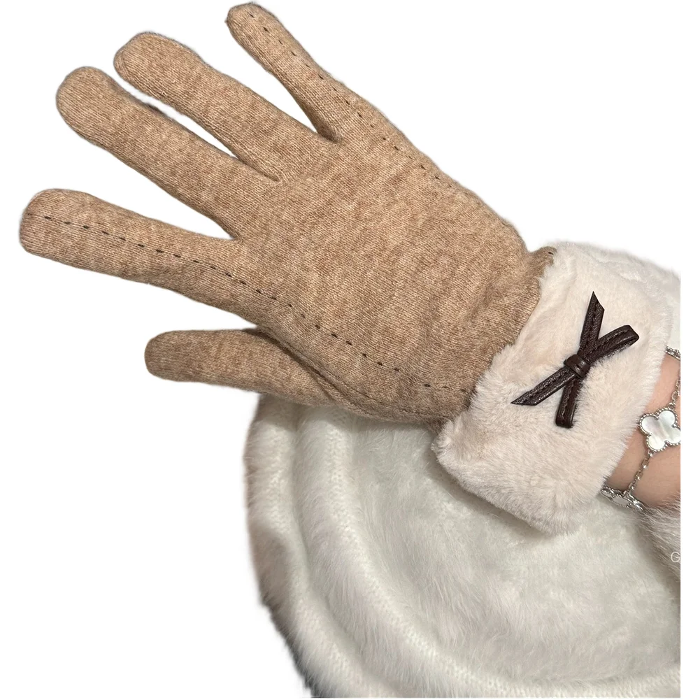 Womens Warm Touch Gloves Fleece Interior Bow Knot Design Winter Use for Outdoor Activities and Urban Commuting