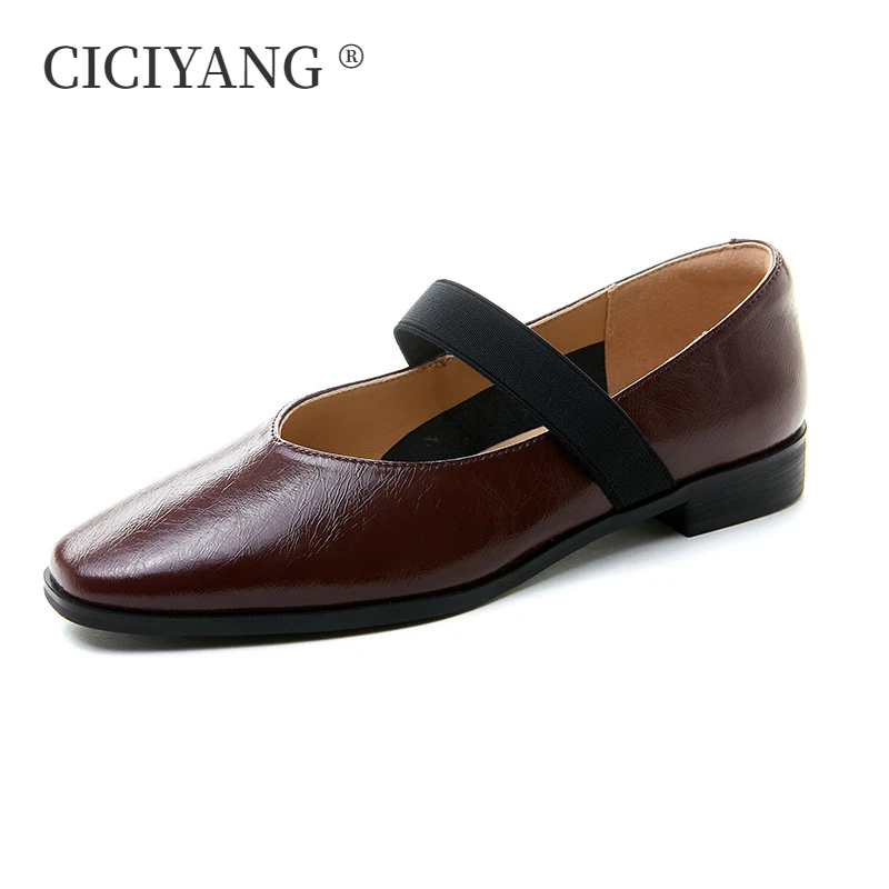 

CICIYANG Mary Jane Shoes Female Genuine Leather 2024 Spring New Ballet Shoes Women Square Toe Low-heel Sheepskin Ladies Shoes