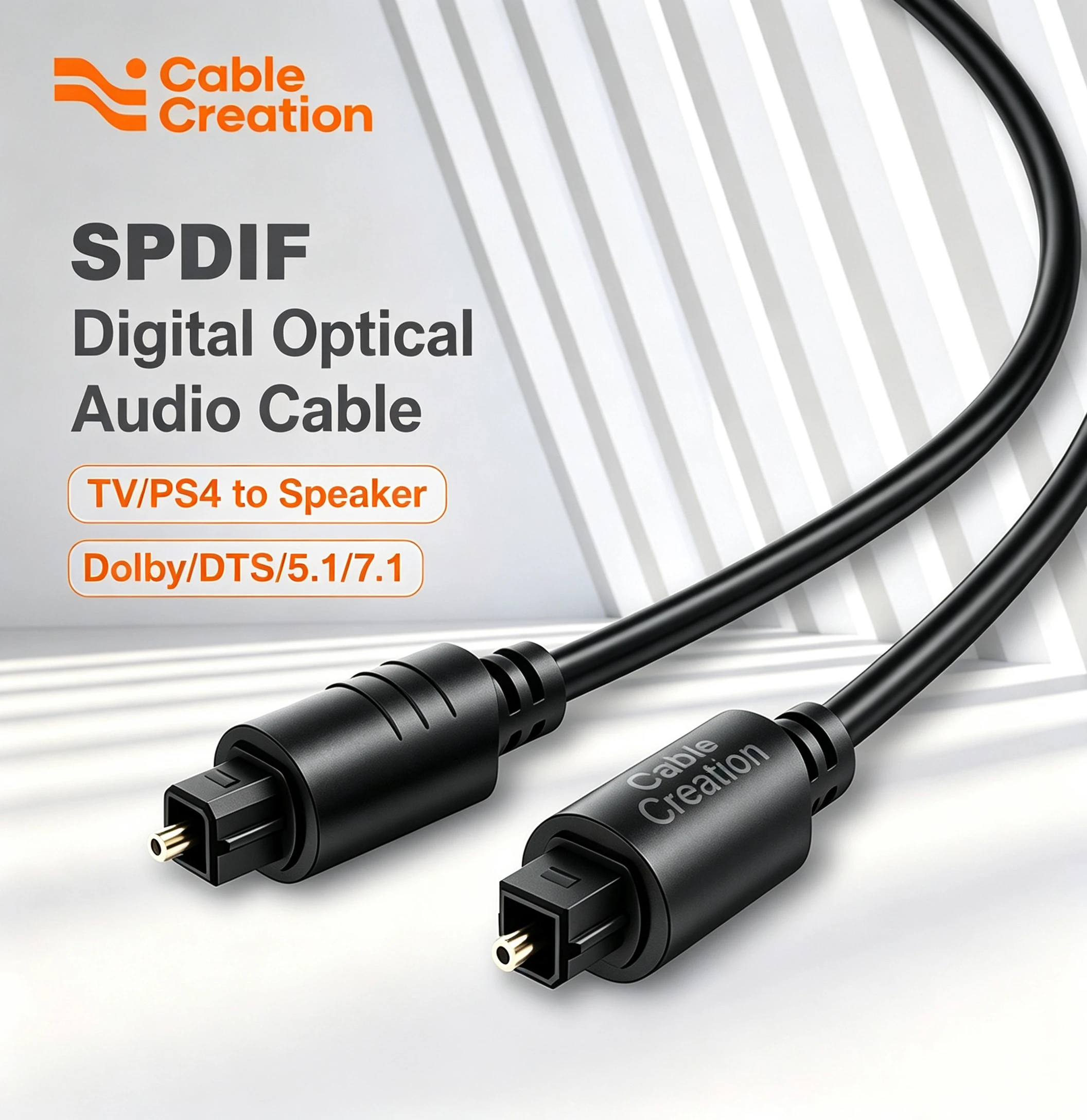 CableCreation Optical Audio Cable Toslink SPDIF Gold Plated Fiber Optic for Soundbar TV Home Theater PS5 Xbox Amplifier Player