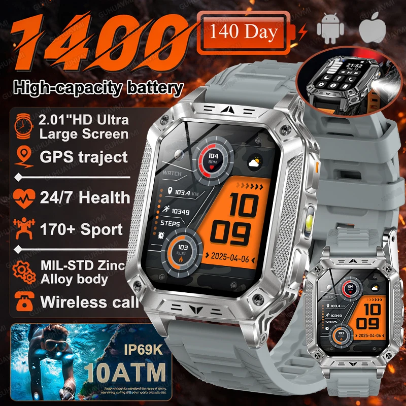 2026 Nieuwe 1400mAh Batterij Smart Watch GPS-pad Bluetooth Oproep 10ATM Waterdicht Zwemmen Sport Hardlopen Wandelen Buiten Militaire Smartwatch