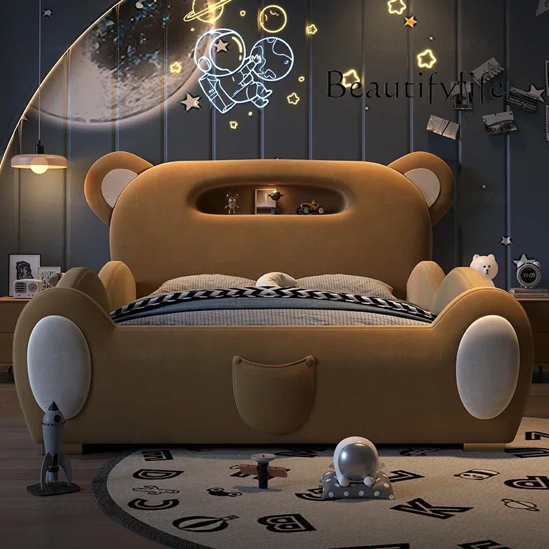 R Modern Minimalist Twin Bed Girl Cartoon Teddy Bear Bed Boy Modern Double Bed Queen Size Frames Headboard Bedroom Furniture