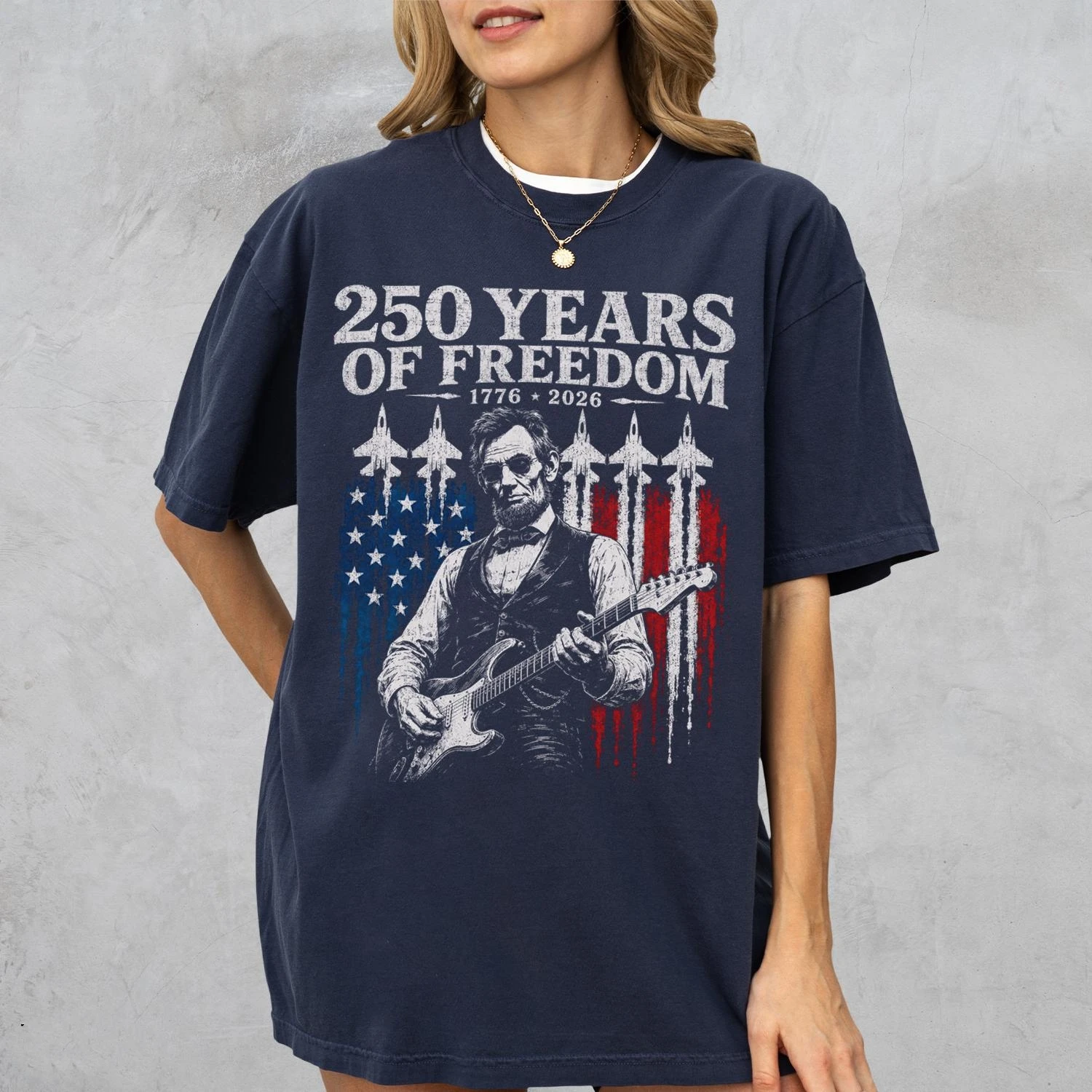 Abraham Lincoln Playing Electric Guitar T Shirt, Patriotic Rock Tee, 1776 2026 USA 250th Anniversary, Vintage 4th of July Gift