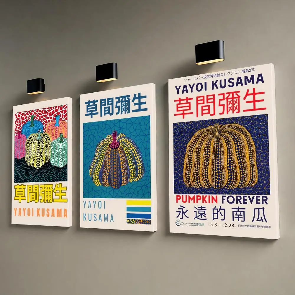 Y-Yayoi K-Kusama Vibrant Pumpkin Icons Framed Wall Painting Framed Canvas Wall Art Print Modern Home Decor for Living Room