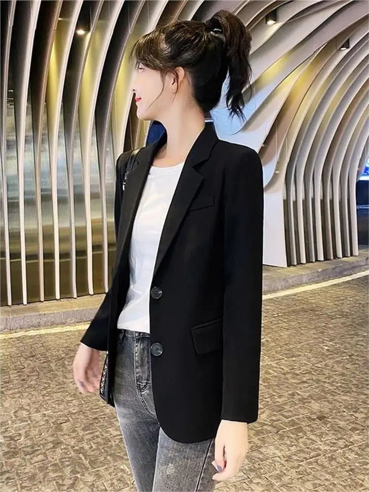 

Casual Korean Sle Women's Bla Suit Jaet ort Length Long Sve Cleanfit Design Office Appropriate Faion Trend