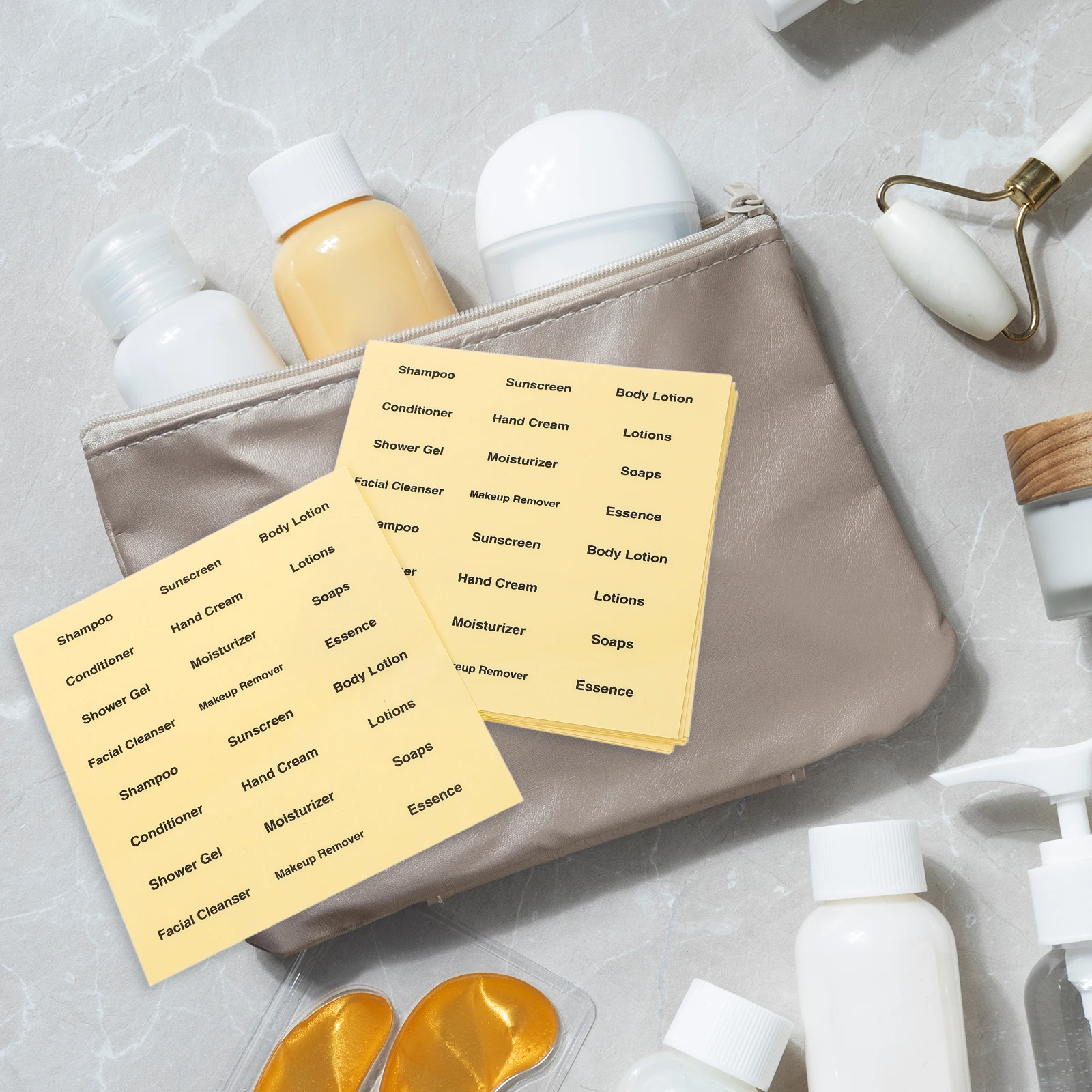 

20 Sheets Waterproof Labels for Travel Size Bottles Bathroom Stickers Skincare Dispenser Toiletries Organizer