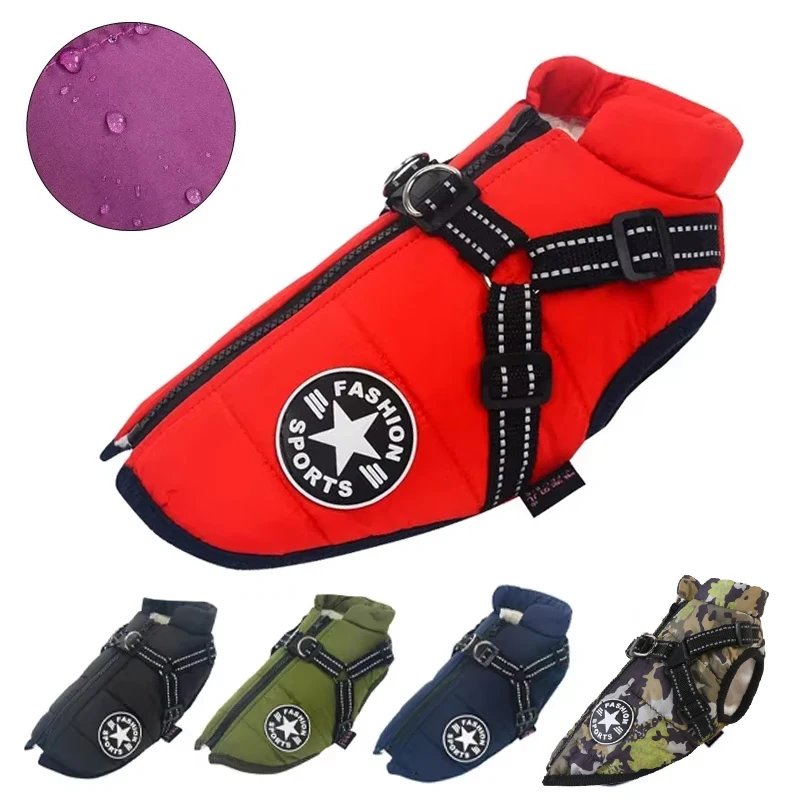 Pet Dog Warm Winter Jacket Waterproof Coat for Small Large Dog Clothe Fleece with Harness Puppy Vest Chihuahua Labrador Costume