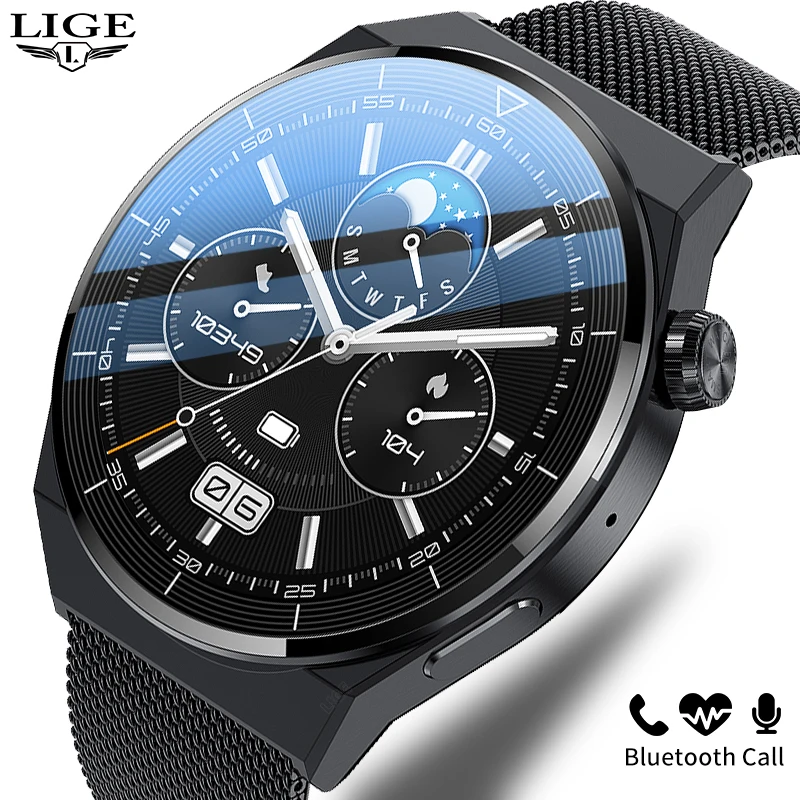 

Умные часы LIGE NFC для мужчин с беспроводной зарядкой, AMOLED-дисплеем, настраиваемым циферблатом, функцией ответа на звонки, голосовым помощником, спортивные часы для мужчин, смарт-часы 2026
