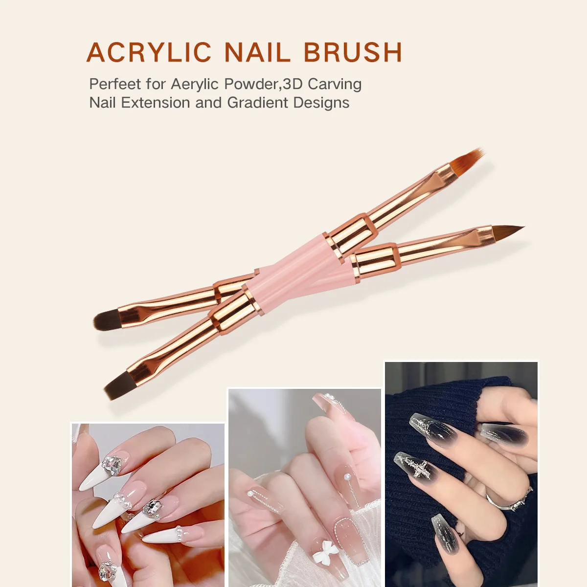 5Pcs Dual-ended Acrylic Nail Art Brushes Set Professional Gel Polish Thin Liner Flower Painting Drawing Manicure DIY Tool