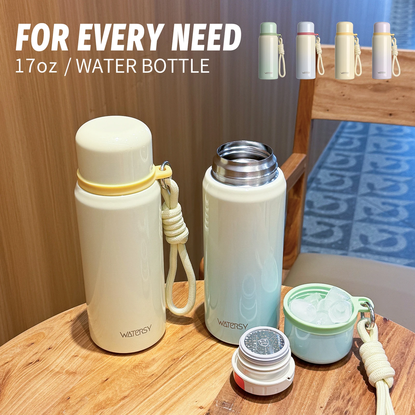 

WATERSY Чашка-термос 500 мл из нержавеющей стали 316, изолированная дорожная кружка с ручкой, термос с двойными стенками, сохраняет тепло и холод