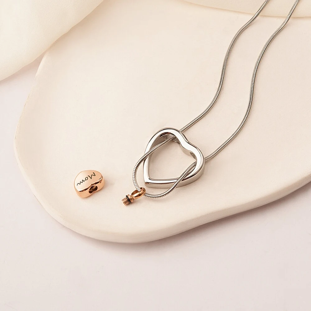 Personalized Heart Urn Necklace for Human Ashes Cremation Memorial Keepsake Jewelry Customize Name Text Gift Dropshipping