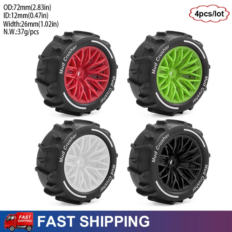 

4PCS 72mm RC Tires Wheels Mud Crusher for 1/14 Arrma Typhon Grom Small Typhoon Buggy Sand Snow Beach Off-Road Upgrade Parts