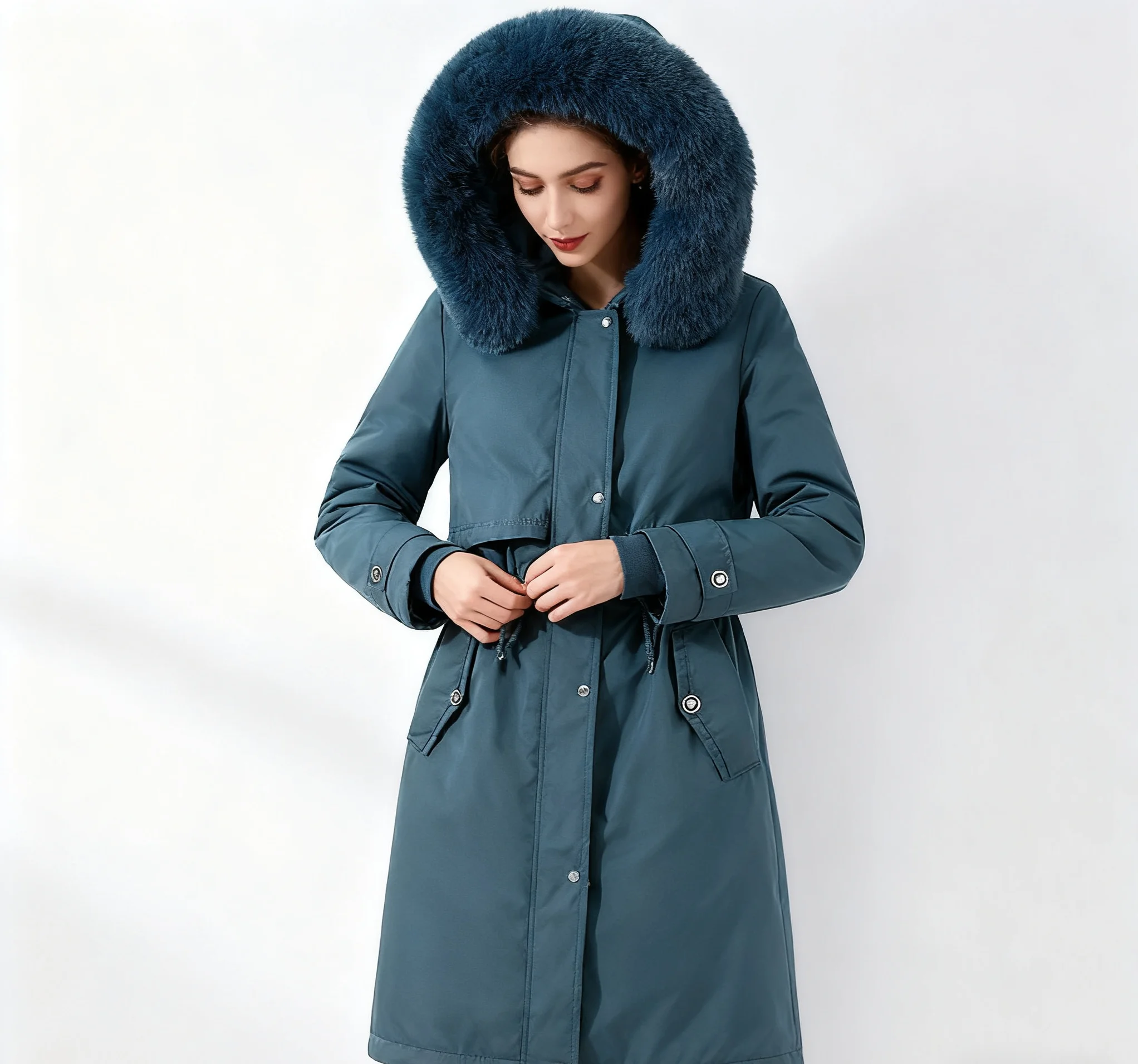 Side profile demonstrating hood structure, pocket placement, and tie-dye color distribution across shell fabric