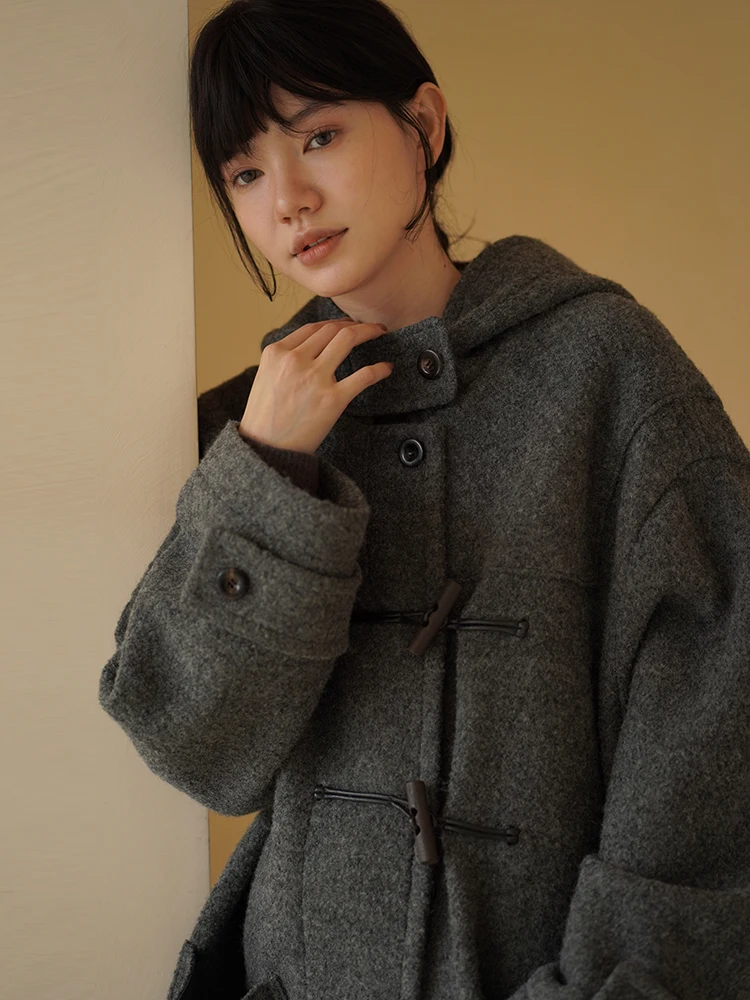 

Warm Aosphere Winter Coat 00 Wool Loose College Sle Double Face Woolen Jaet with Hood by Hacikis Ladies Faion Outerwear