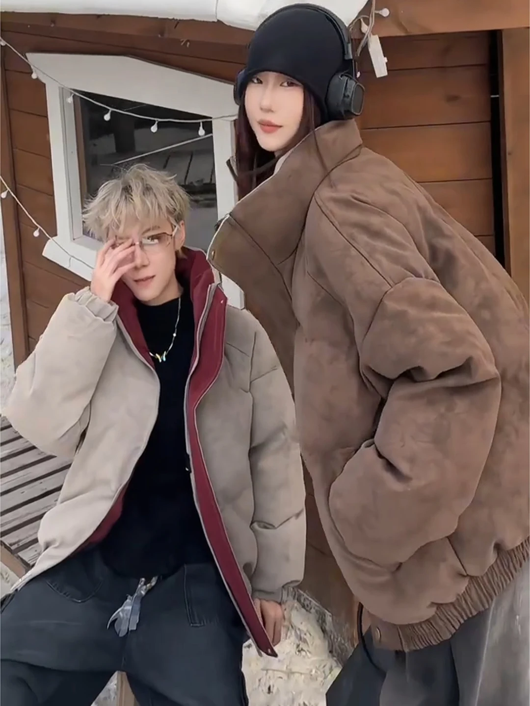 

Thickened PU Leather Dyed Cotton Jacket for Men And Women Winter Warm Outerwear Boxy Short Style Couples Coat Casual Leisure