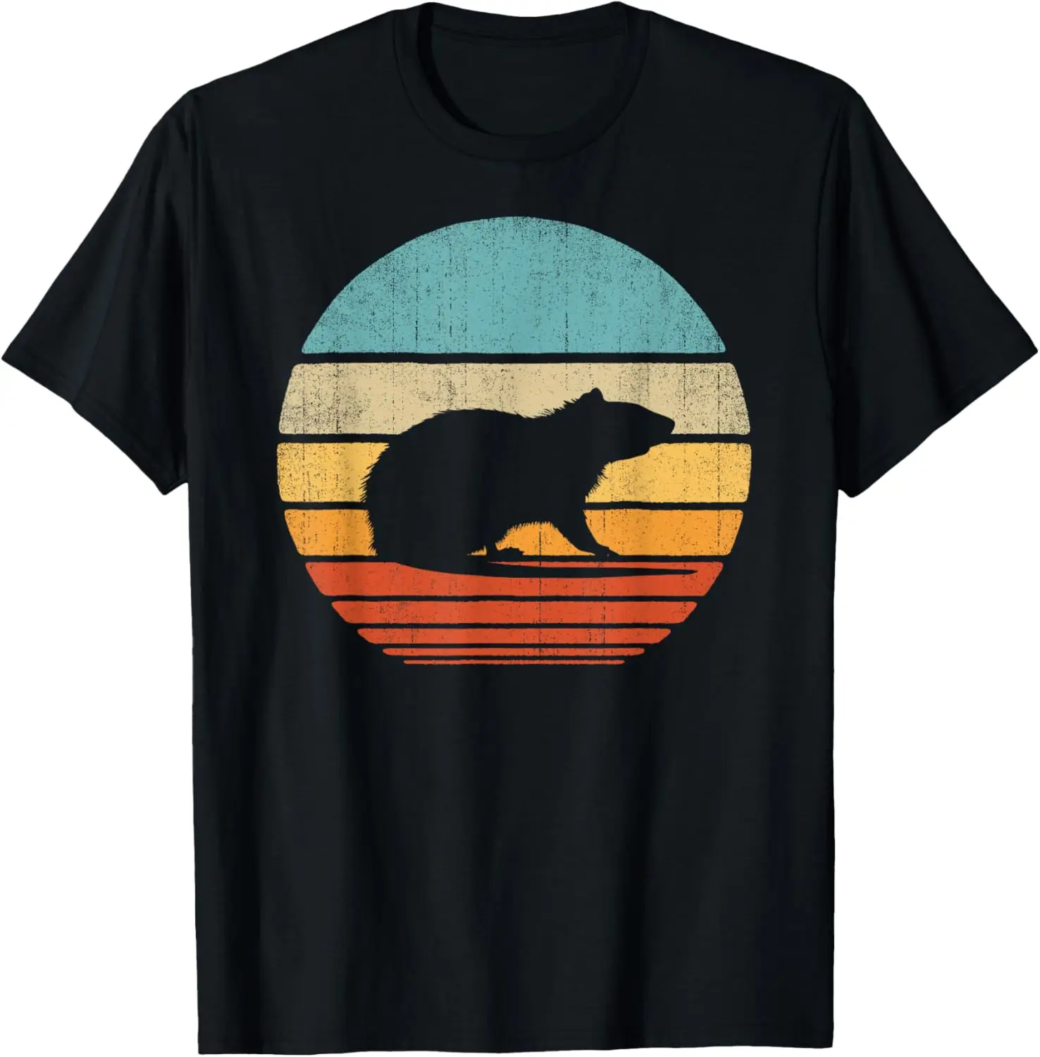 T-shirt da uomo e da donna con topo retrò vintage anni '60 e '70, tramonto, roditore animale