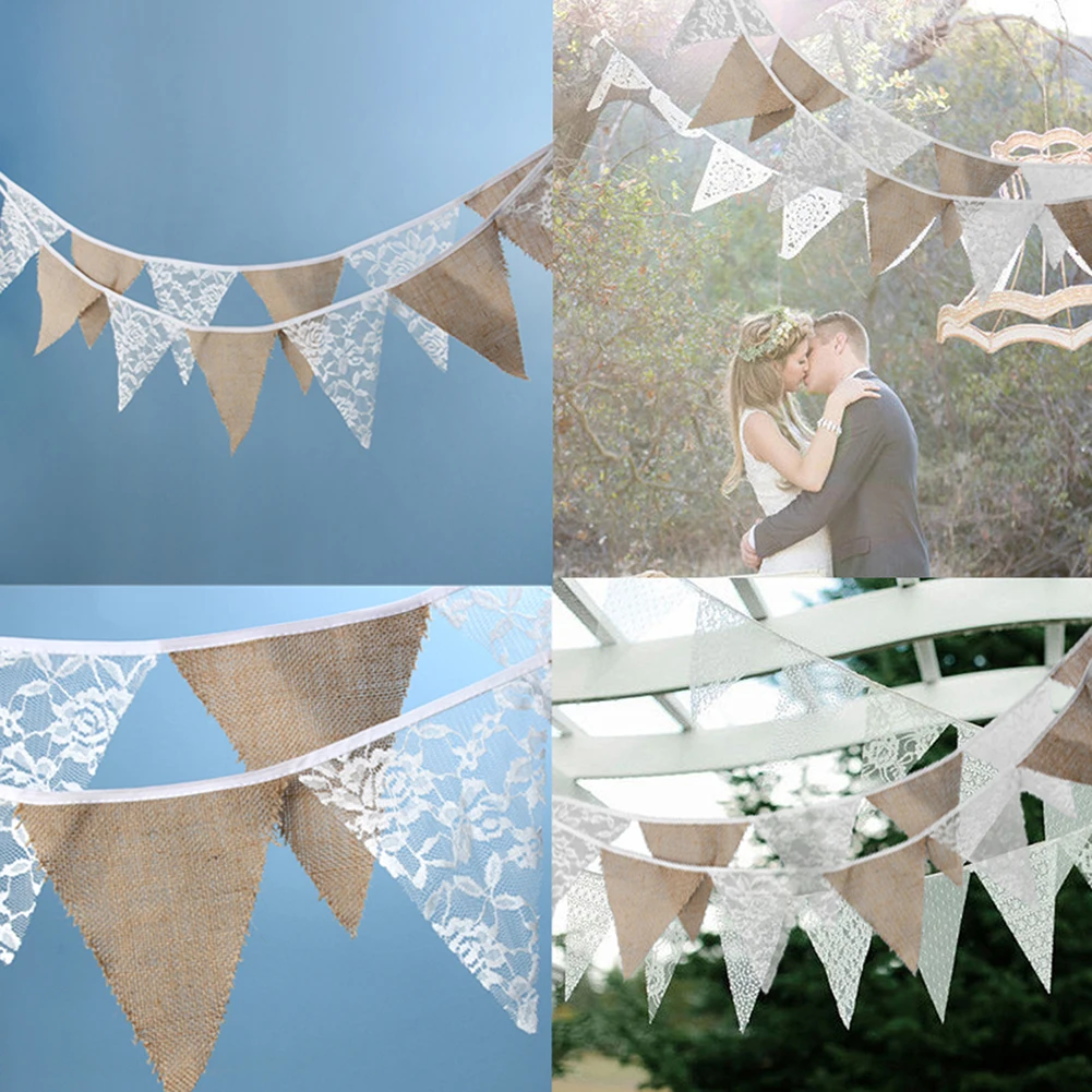 3.2m Hanging Triangle Flag European Hanging Decoration Flag Foldable Reusable Multi-function Imitation Linen for Wedding Decor