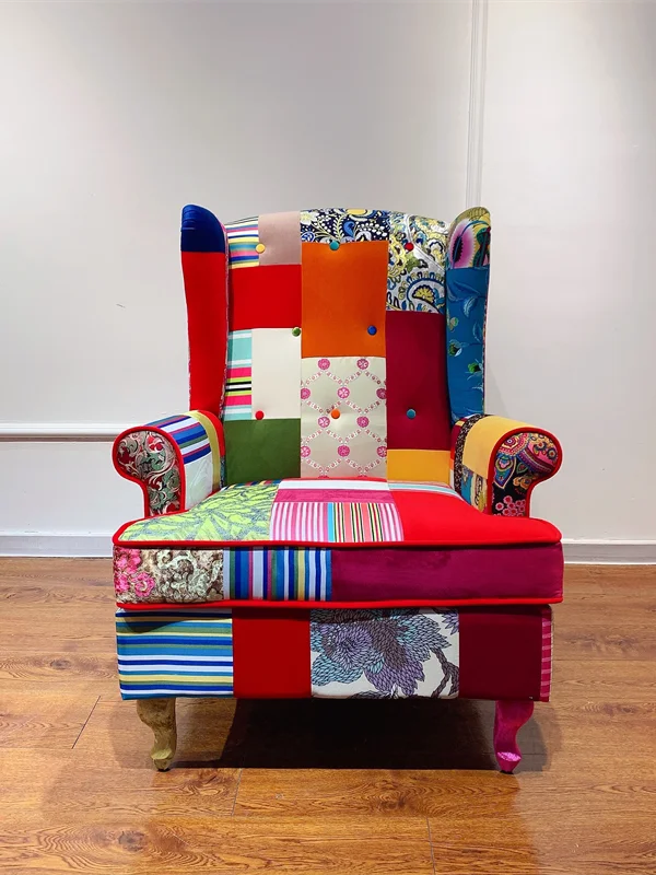 American light luxury sofa, rural fabric small apartment living room tiger stool, European lazy single sofa