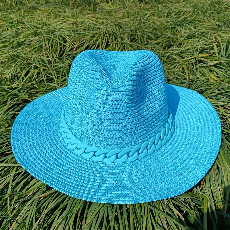 2022 summer sun hat new macaron color acrylic chain accessories sun hat outdoor straw hat sunscreen beach hat