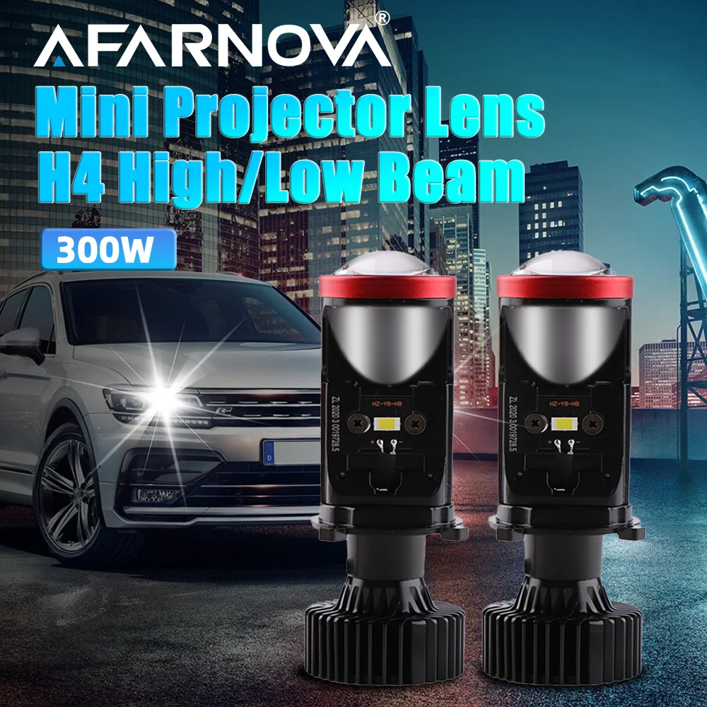 Afarnova 300W/pair Mini Lens LED Auto Head lamp H4 100000LM Hi/Low Beam LED Headlight Bulbs Kit 6000K Bulb For Car/Motor 12v