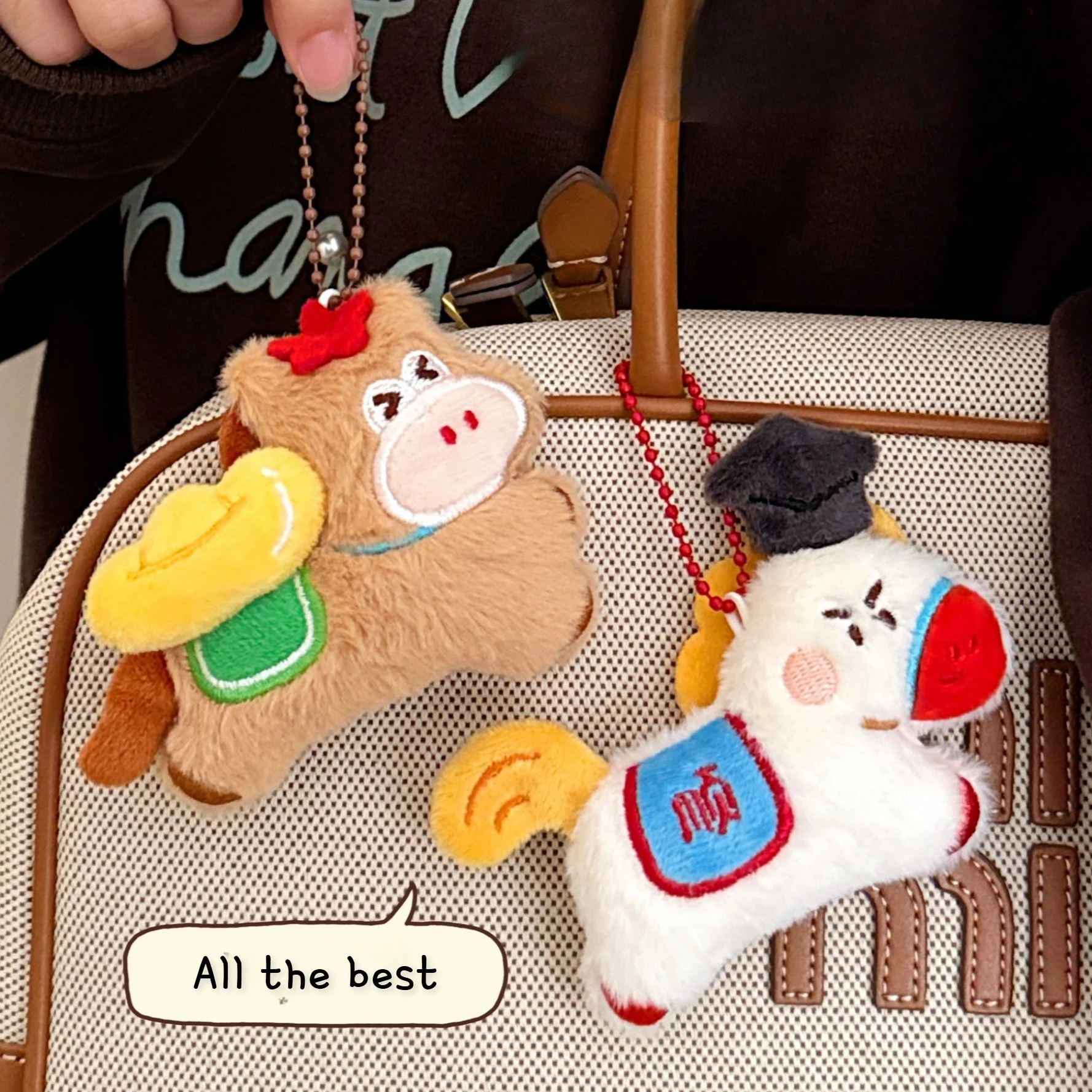 Bonito animal boneca pingente ano chinês do cavalo brinquedo de pelúcia chaveiro pingente dos desenhos animados pônei mochila pingente menina presente de ano novo