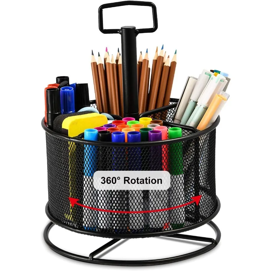Mesh Desk Organizer 360Degree Rotating MultiFunctional Pen Holder 4 Compartments Desktop Stationary Organizer Home Office Art S