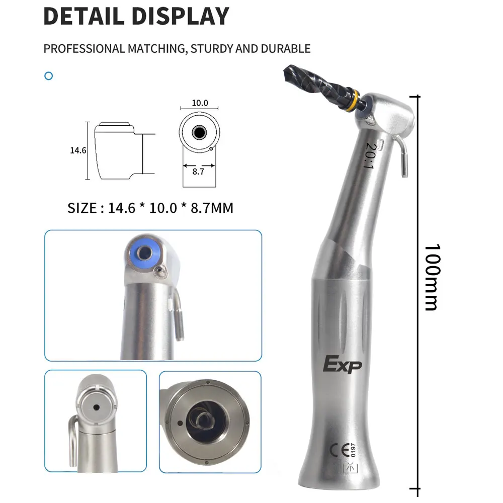 Exp Dental Low Speed Handpiece 20:1 Reduction Implant Surgery Contra Angle Handpiece S20 Air Turbine E-type Coupler Dentist Tool