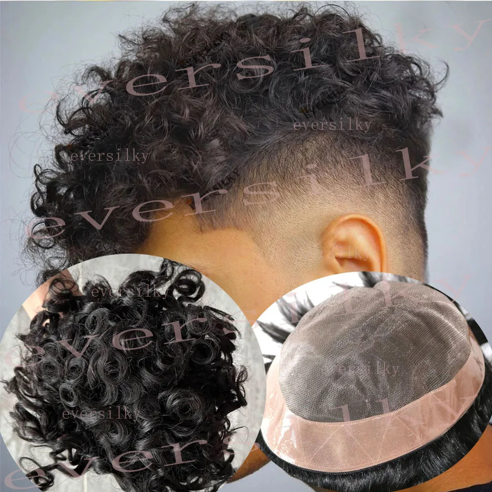 

Brown Black 20mm Afro Deep Curly Toupee for Men Durable Mono Lace&Pu Base Human Hair Breathable Male Wigs 10mm 360 Wave System