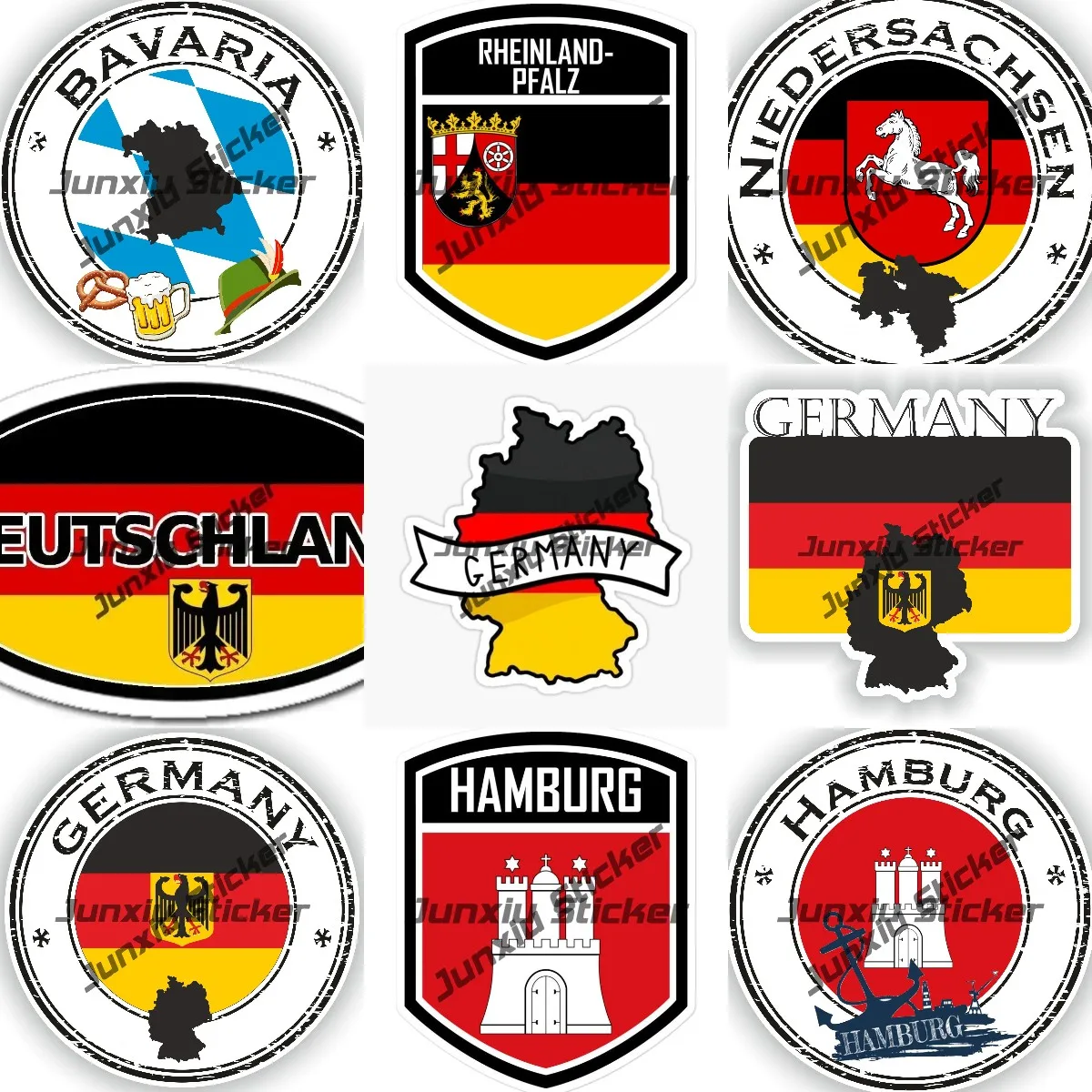 

German Berlin Bremen Oval Flag Vinyl Sticker Germany Crest Coat of Arms City Hamburg Bavaria Niedersachsen Seal Round Decal