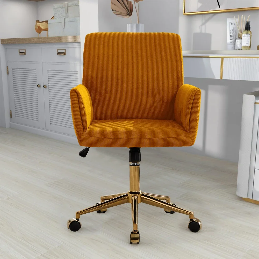 Office Chairs, Height Adjustable 360 ° Armchair with Gold Base, Ergonomic Computer Chairs, Leisure Chair Yellow Gaming Chairs