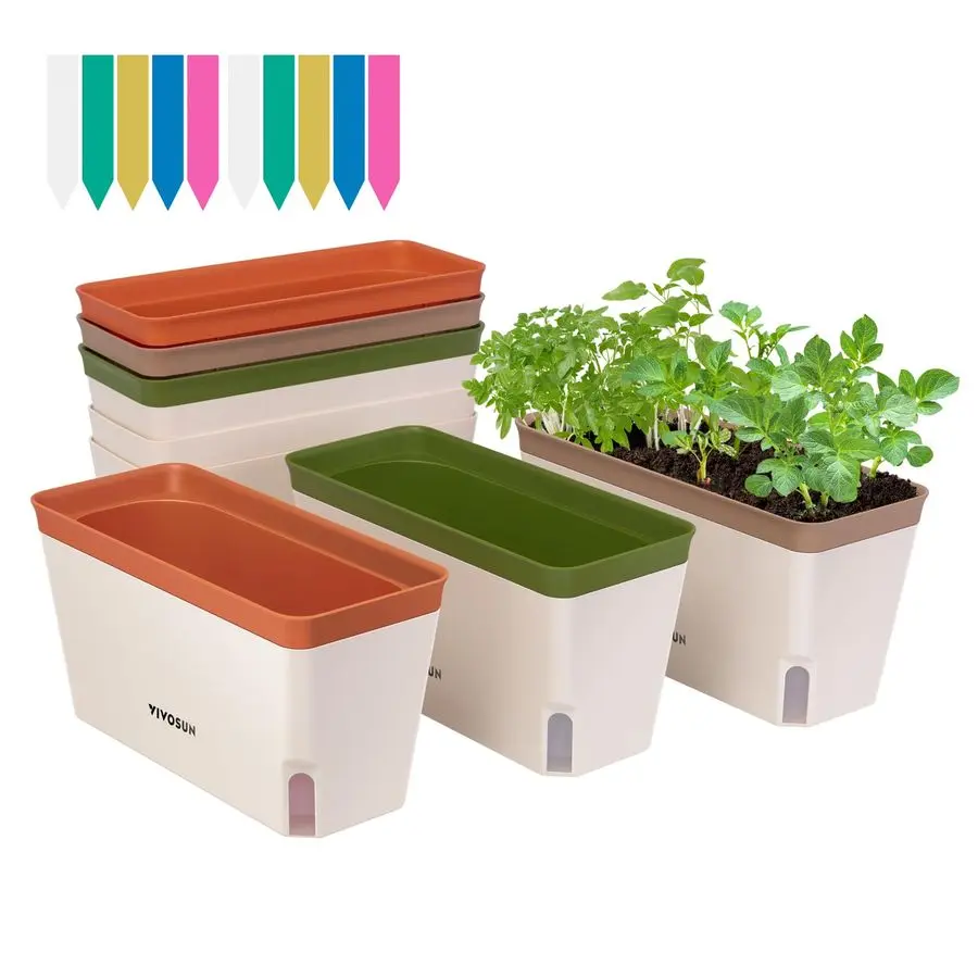 

SelfWatering Planters, 6Pack 10.5 Inch Compact Rectangular Window Herb Planter Box with 10 PCS Plant Labels, Plant Container for