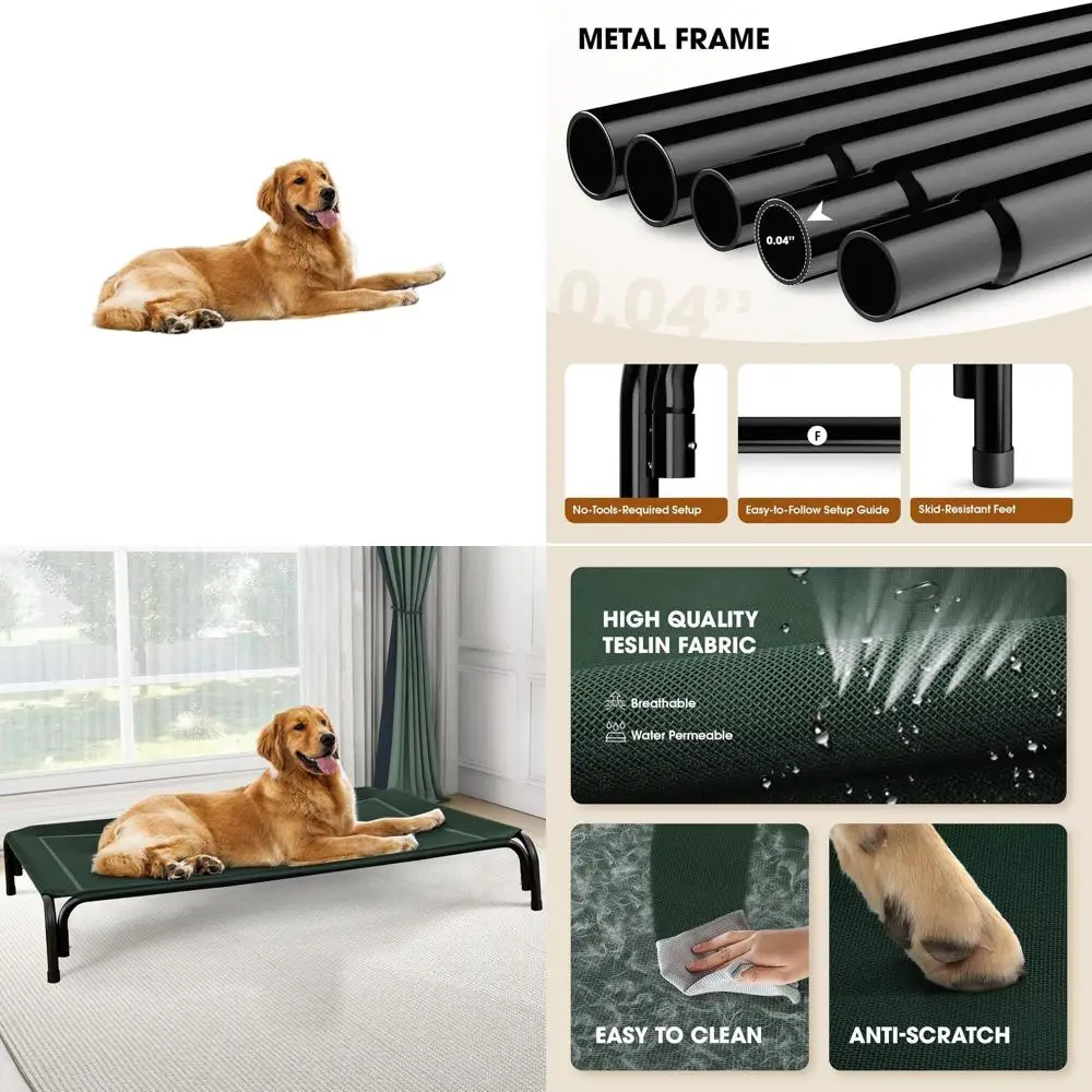 

Portable Outdoor Cooling Dog Bed for Extra Large Dogs with Breathable Mesh and Skid-Resistant Feet