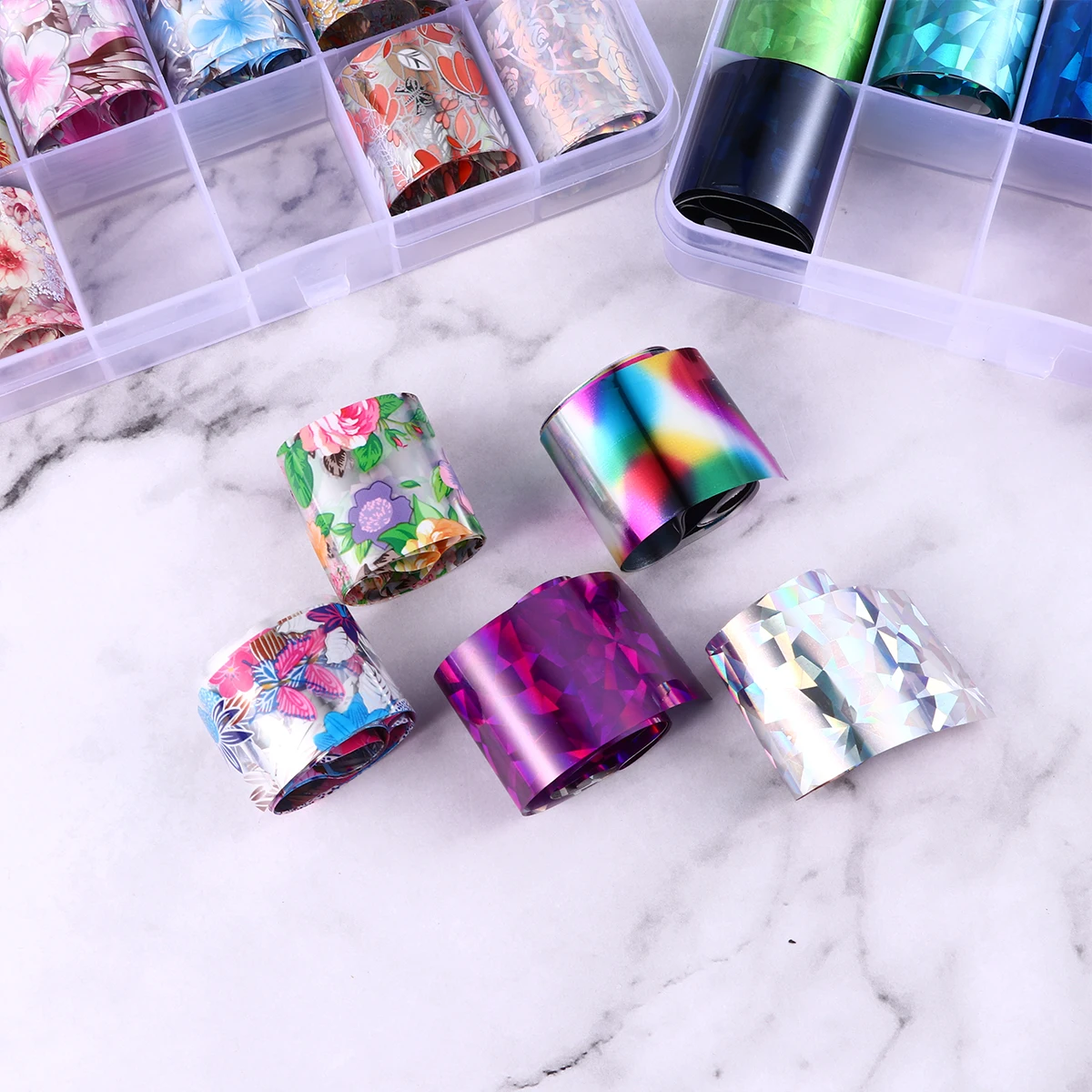 

30pcs Foil Transfer 10 Rolls/Set Colorful Diy Art Decals Easy Apply Remove Women Manicure Design Nail Art Stickers Women Nail