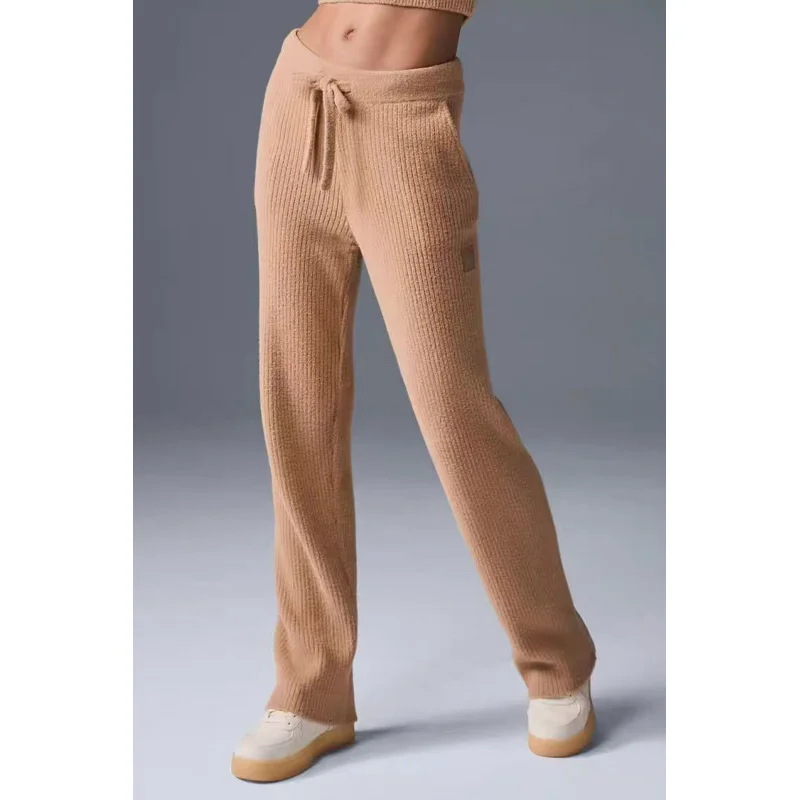 Women Knit Wide Leg Pants Casual Straight Trousers Soft Comfortable High Waist Loose Fit Daily Wear Fashion Bottoms for Autumn