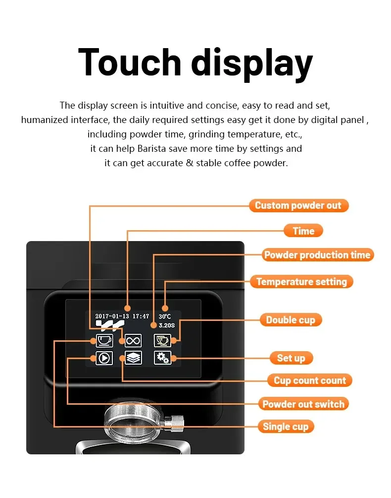 90Mm Platte Braam Koffiemolen Met Sabotage Digitale Touchscreen Bediening Verstelbare Maalmaat