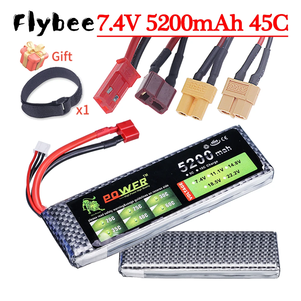 2S 7.4V Lipo Battery 5200mAh 45C with Deans T JST XT30 XT60 For RC Airplane Helicopter Drone Quad FPV Model Racing Hobby