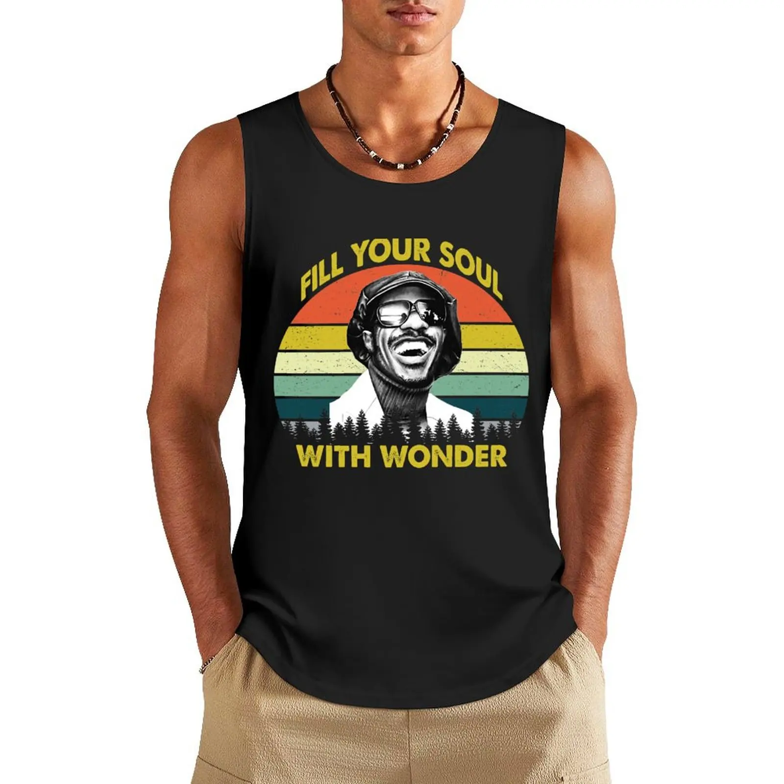 Vintage Stevie Fill Your Soul with Wonder Retro Tank Top Men's singlets Men's summer clothes 2024