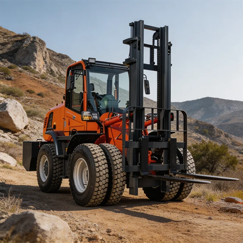 Three Stage Full Free Lift Off-road forklift 3.8Ton 4WD Rough Terrain Outdoor High Warehouse Stack Forklift For Global Sale