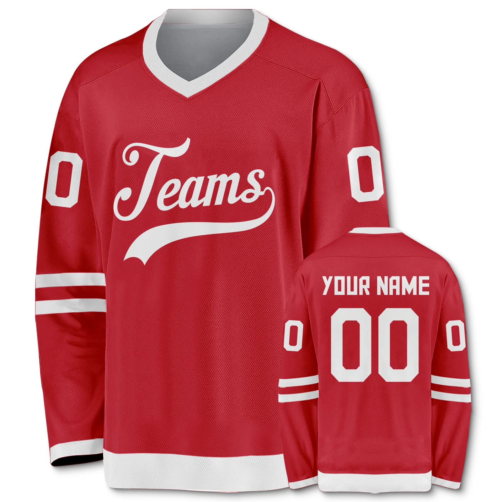 Personalized Youth Kids Ice Hockey Jersey Custom Printed Hockey Team Name Number Jerseys V-Neck Long Sleeves Sportswear S-XL