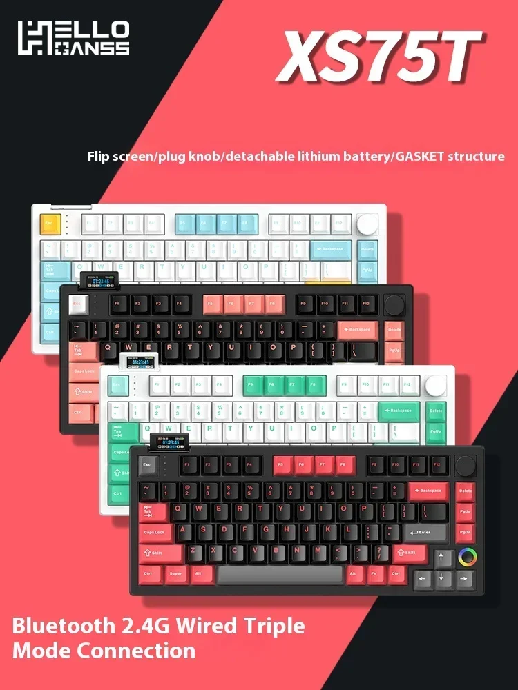 Imagem -02 - Olá Ganss-teclado Mecânico sem Fio para Jogos Junta Rgb Hot Swap Acessórios pc Gamer Presentes de Escritório Modos xs 75t